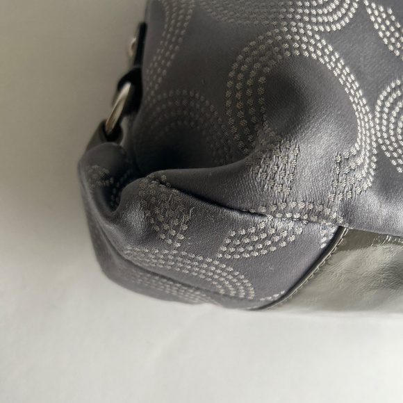 Coach Grey Canvas Patent Leather Handbag Shoulder Bag - Picture 9 of 16